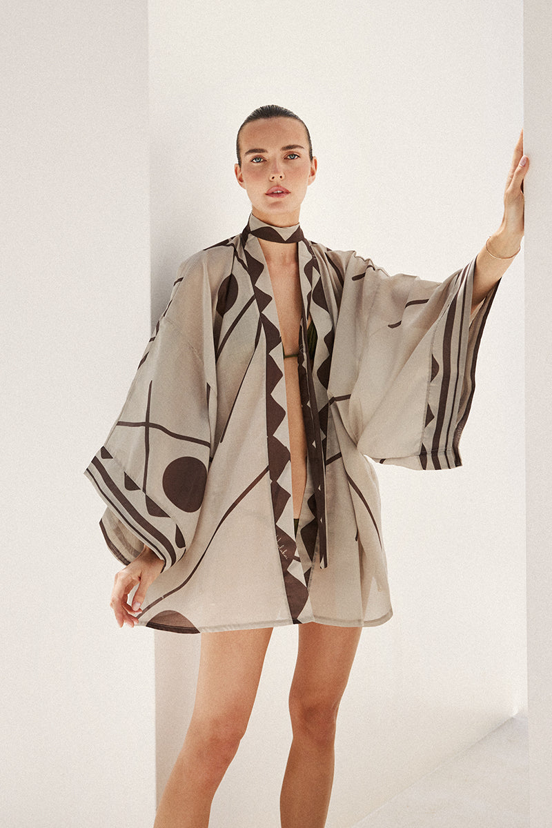 Talia Kimono - Sand & Chocolate