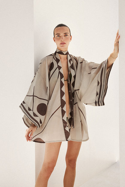Talia Kimono - Sand & Chocolate