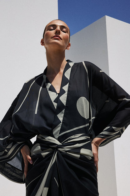 Talia Kimono - Black & Sand