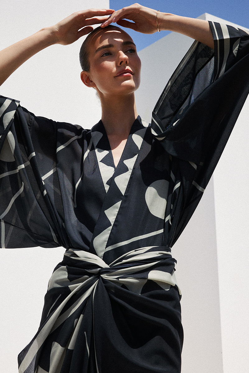 Talia Kimono - Black & Sand